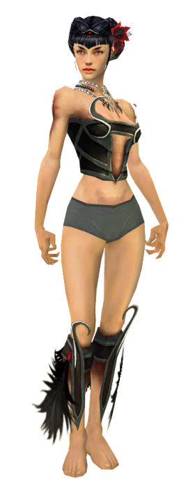 Nekromant Sonnenspeer-Rüstung Weiblich brust schuh vorne.jpg