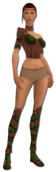 Waldläufer Beschlagene Leder-Rüstung Weiblich brust schuh vorne.jpg