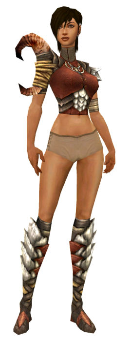 Waldläufer Elite-Lindwurmschuppen-Rüstung Weiblich brust schuh vorne.jpg