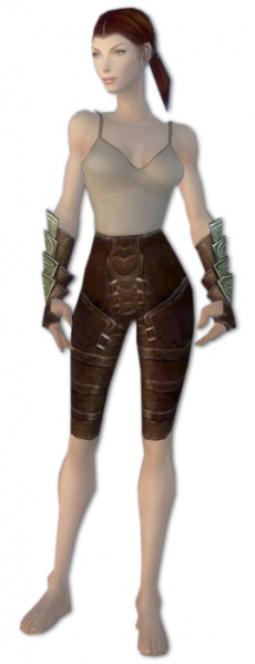 Datei:Waldläufer Monument-Rüstung Weiblich hand bein vorne.jpg